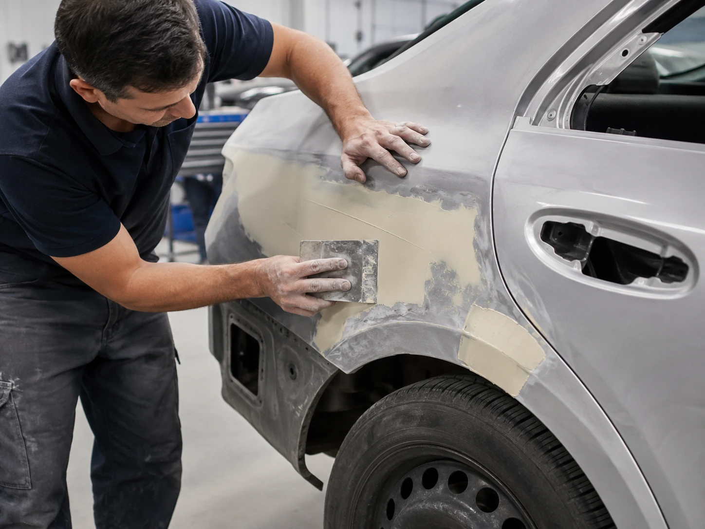 Trabajo de latonería manual con reparación y preparación de paneles